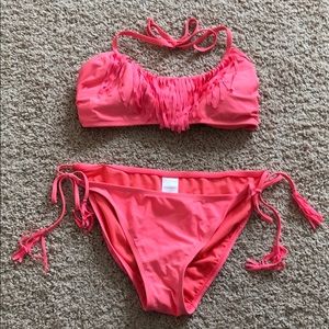 Neon coral bikini with fringe